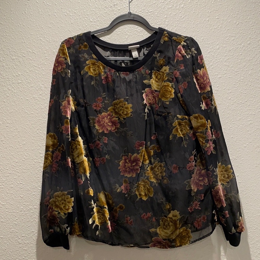 Sheer Black Flower Blouse
